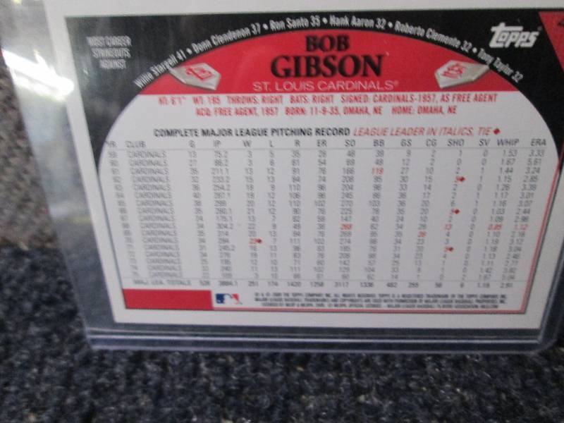 lot 190 image: 2009 Topps Bob Gibson Card...