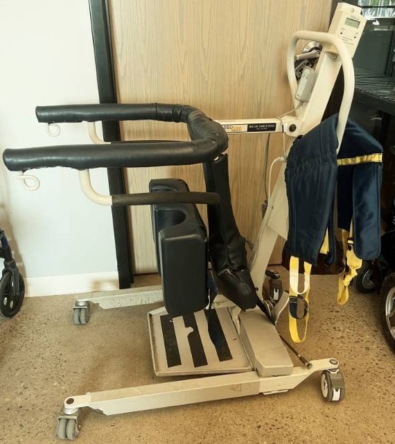 lot 2 image: WOW MSRP $3800 Medcare Sit To Stand Patient Transfer Lift Battery Powered WRemote, Sling, Battery, Scale (Untested) - Works Great No Charger...Can Be Purchased NewUsed Online - See Youtube For How This Great Lift Works