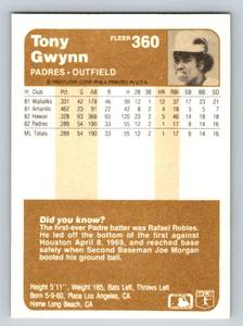 lot 29 image: Tony Gwynn RC 1983 Fleer #360 Rookie Vintage Baseball Card