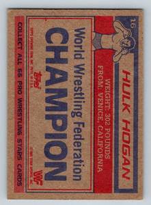 lot 32 image: Hulk Hogan RC 1985 Topps WWF Vintage Rookie Wrestling Card