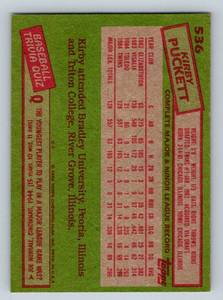 lot 42 image: Kirby Puckett RC 1985 Topps #536 Rookie Minnesota Twins Baseball Card