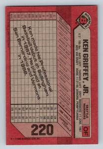 lot 44 image: Ken Griffey Jr RC 1989 Bowman #220, very sharp condition, Rookie Baseball Card