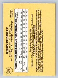 lot 45 image: Kirby Puckett RC 1985 Donruss #438 Rookie Vintage Minnesota Twins Baseball Card