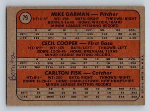 lot 64 image: Carlton Fisk RC 1972 Topps #79 Rookie Red Sox Stars, Vintage Baseball Card