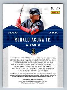 lot 65 image: Ronald Acuna Jr 2020 Panini Absolute Introductions Blue #INT9 Baseball Card