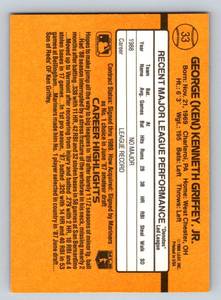 lot 84 image: Ken Griffey Jr RC 1989 Donruss Rated Rookie #33 Baseball Card