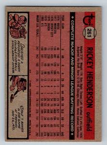 lot 98 image: Rickey Henderson 2nd Year 1981 Topps #261 Vintage Baseball Card