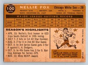 lot 101 image: Nellie Fox 1960 Topps #100 Vintage Baseball Card