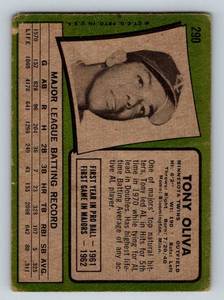 lot 117 image: Tony Oliva 1971 Topps #290 Vintage Minnesota Twins Baseball Card