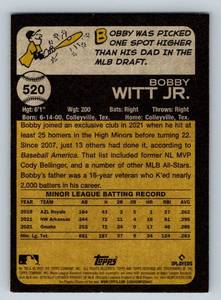 lot 120 image: Bobby Witt RC 2022 Topps Heritage #520 Rookie Baseball Card