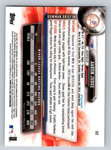lot 123 image: Aaron Judge RC 2017 Bowman #32 Rookie Baseball Card