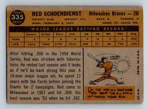 lot 125 image: 1960 Topps Red Schoendienst #335 Vintage Baseball Card