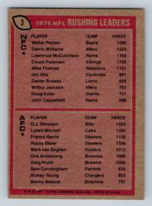 lot 142 image: Walter Payton 2nd Year  OJ Simpson 1977 Topps Rushing Leaders #3 Vintage Football Card