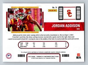 lot 147 image: Jordan Addison RC 2023 Chronicles Contenders Draft Picks #14 Rookie Minnesota Vikings Football Card