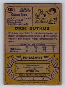 lot 148 image: Dick Butkus 1974 Topps #230 Vintage Football Card