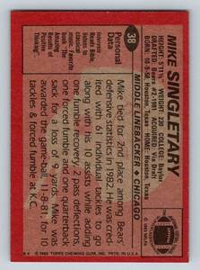 lot 164 image: Mike SIngletary RC 1983 Topps #38 Vintage Rookie Football Card