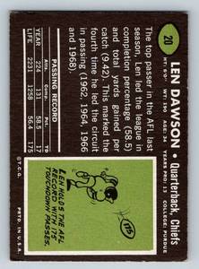 lot 179 image: Len Dawson 1969 Topps #20 Vintage Football Card