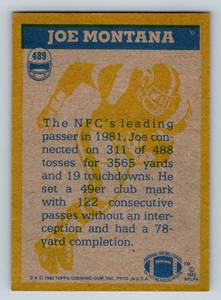 lot 180 image: Joe Montana 2nd Year 1982 Topps #489 In Action Vintage Football Card