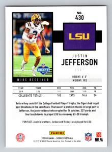 lot 186 image: Justin Jefferson RC Rare Red Parallel - 2020 Score #430 Rookie Minnesota Vikings Football Card