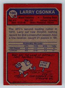 lot 194 image: Larry Csonka 1973 Topps #100 Vintage Football Card