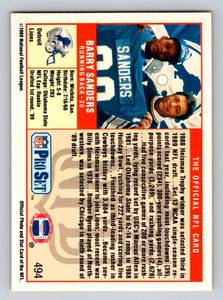 lot 205 image: Barry Sanders RC 1989 Pro Set #494 Rookie Football Card