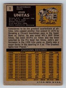 lot 207 image: John Unitas 1971 Topps #1 Vintage Football Card