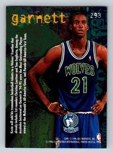 lot 249 image: Kevin Garnett RC 1995-95 Fleer #293 Rookie Minnesota Timberwolves Basketball Card
