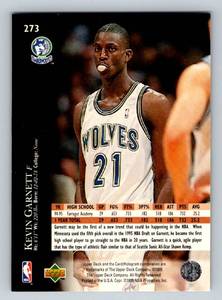 lot 243 image: Kevin Garnett RC 1995 Upper Deck #271 Rookie Minnesota Timberwolves Basketball Card