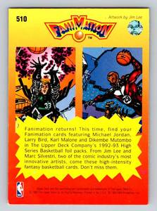 lot 219 image: Michael Jordan Larry Bird 1993 Upper Deck FaniMation #510 Birdman and Agent 23 Basketball Card