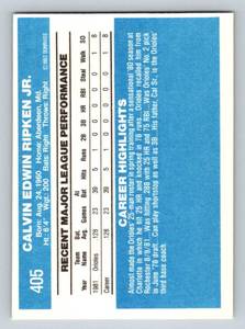lot 16A image: Cal Ripken Jr. RC 1982 Donruss #405 Rookie Vintage Baseball Card