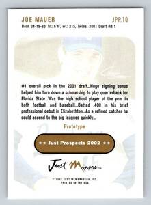 lot 24A image: Joe Mauer 2002 Just Minors RC #JPP.10 Minnesota Twins Rookie Baseball Card