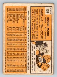 lot 26A image: Roger Maris 1963 Topps #120 Vintage Baseball Card
