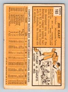 lot 54A image: Jim Kaat 1963 Topps #165 Vintage Minnesota Twins Baseball Card