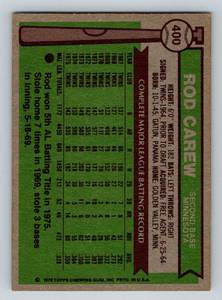 lot 56A image: Rod Carew 1976 Topps #400 Vintage Minnesota Twins Baseball Card