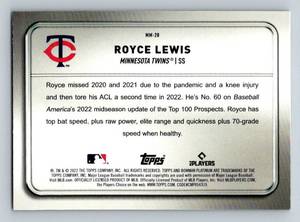 lot 62A image: Royce Lewis RC 2022 Bowman Platinum Minted Merit Insert #MM-20 Minnesota Twins Rookie Baseball Card