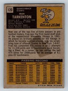 lot 157A image: Fran Tarkenton 1971 Topps #120 Vintage Minnesota Vikings Football Card