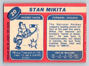 lot 253 image: Stan Mikita 1968 Topps #20 Vintage Hockey Card
