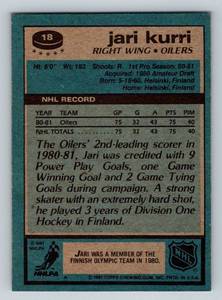 lot 256 image: Jari Kurri RC 1981 Topps #18 Rookie Vintage Hockey Card