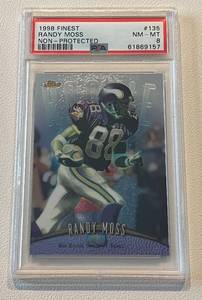 lot 35 image: Randy Moss RC PSA Graded 8 NM-MT 1998 Topps Finest #135 Minnesota Vikings Rookie Football Card