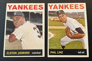 lot 88 image: 1964 Topps 2 Card Yankee Lot - Elston Howard #100 and Phil Linz #344 Vintage Baseball Cards