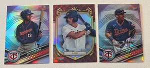 lot 103 image: Minnesota Twins 3 Card Refractor Lot 2023 Bowmans Best #14 Bryan Acuna, #25 Yasser Mercedes and Prospective Royalty #PR-13