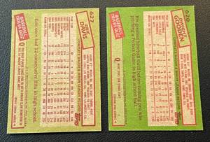 lot 104 image: 1985 Topps 2 Rookie Card Lot - Dwight Gooden #620 and Eric Davis #627 Baseball Cards