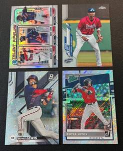 lot 112 image: Royce Lewis 4 Card Rookie Lot - 2019Bowman Platinum #81, 2021 Bowman Chrome #TP-MIN, 2020 Donruss Rated Rookie #RP-5, 2020 Topps Chrome Pro Debut #PDC-195 Minnesota Twins Baseball Cards