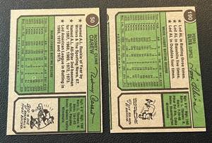 lot 114 image: 1974 Topps 2 Card Lot - Rod Carew and Tony Oliva Minnesota Twins Baseball Cards