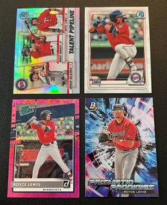 lot 118 image: Royce Lewis 4 Card Rookie Lot - 3018 Bowman Premium Prismatic Prodigies #PPP-10, 2020 Donruss Pink Refractor Rated Rookie #RP-5, 2020 Bowman Chrome #BCP-93, 2020 Bowman Chrome Talent Pipeline #TP-MIN Minnesota Twins