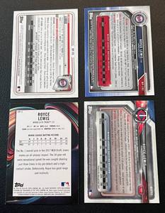 lot 124 image: Royce Lewis 4 Card Rookie Lot - 2019 Bowman #BP-103, 2020 Bowman #BP-93, 2018 Bowman Premium #TOP-5, 2018 Bowman Chrome #BCP-93 Minnesota Twins Baseball Cards