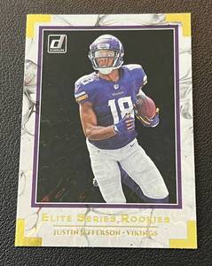 lot 145 image: Justin Jefferson RC Gold SP 2020 Donruss Elite Series Rookies #ESR-JUJ Rookie Minnesota Vikings Football Card