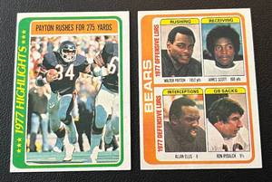 lot 161 image: Walter Payton 1978 2 Card Lot - #3 Highlights and #504 Bears Team Checklist unmarked - Vintage Football Cards