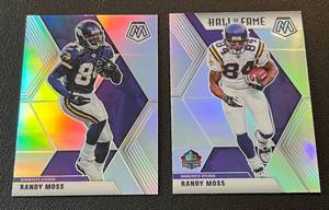 lot 165 image: Randy Moss 2 Card Silver Lot - 2020 Mosaic #133 and #283 Minnesota Vikings Football Cards