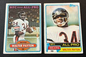 lot 166 image: Walter Payton 2 Card Lot - 1980 Topps #160 and 1981 #400 Vintage Football Cards
